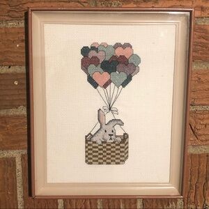 Gray Bunny Flying w Heart Shaped Balloons